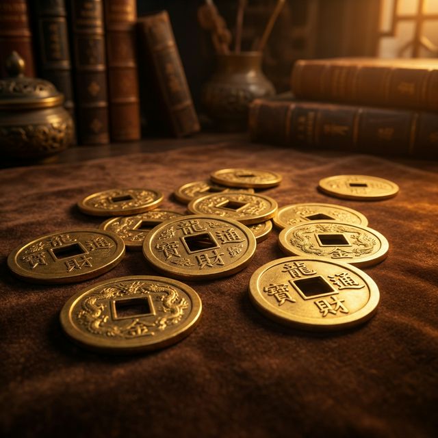 Những đồng xu cổ lấp lánh tượng trưng cho tài lộc